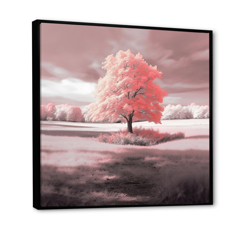 Majestic Tree In Delicate Pink Retro Photography - Landscape Trees Canvas Art Print, H 24 po x l 24 po x P 1 po