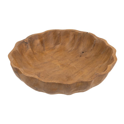 Bol en bois de teck peu profond 8 po x 8 po x 2 po avec finition brun terreux