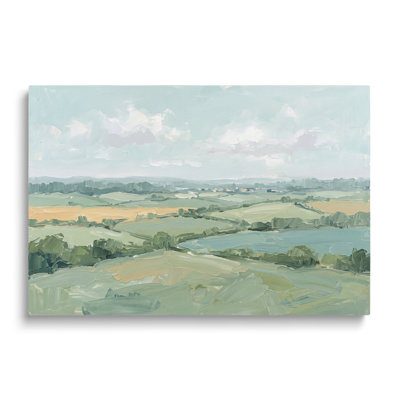 Tableau multicolore sur toile représentant un paysage de collines et de lac, œuvre d'art murale picturale pour le salon, la salle à manger et la chambre.