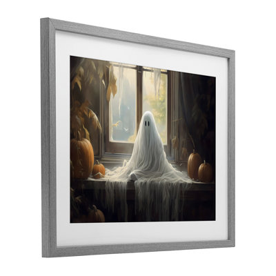 Ghost Sitting In Window Framed Print Under Glass, design by LSR Design Studio