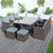 Amher 10 - Person Wicker Patio Dining Set with Rectangular Table , Cushions Included-826563053-927614628