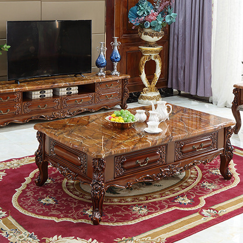 American Style Carved Marble Coffee Table, 20.87" H x 59.06" L x 35.43" W
