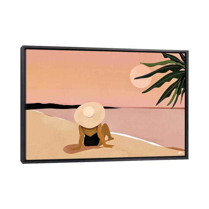 «Beach Gaze» par Bria Nicole - impression d'art graphique, H 18 po x l 26 po x P 1,5 po, Toile avec cadre noir patiné