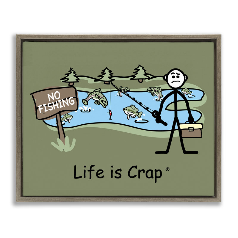 «No Fishing at Pond Floater» par LIC, H 17 po x l 21 po, Cadre flottant brun
