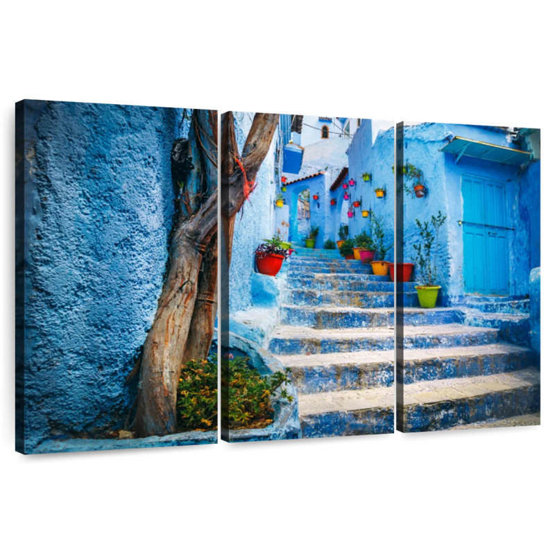 Sebbie Chefchaouen Blue Stairs, 20" H x 33" W