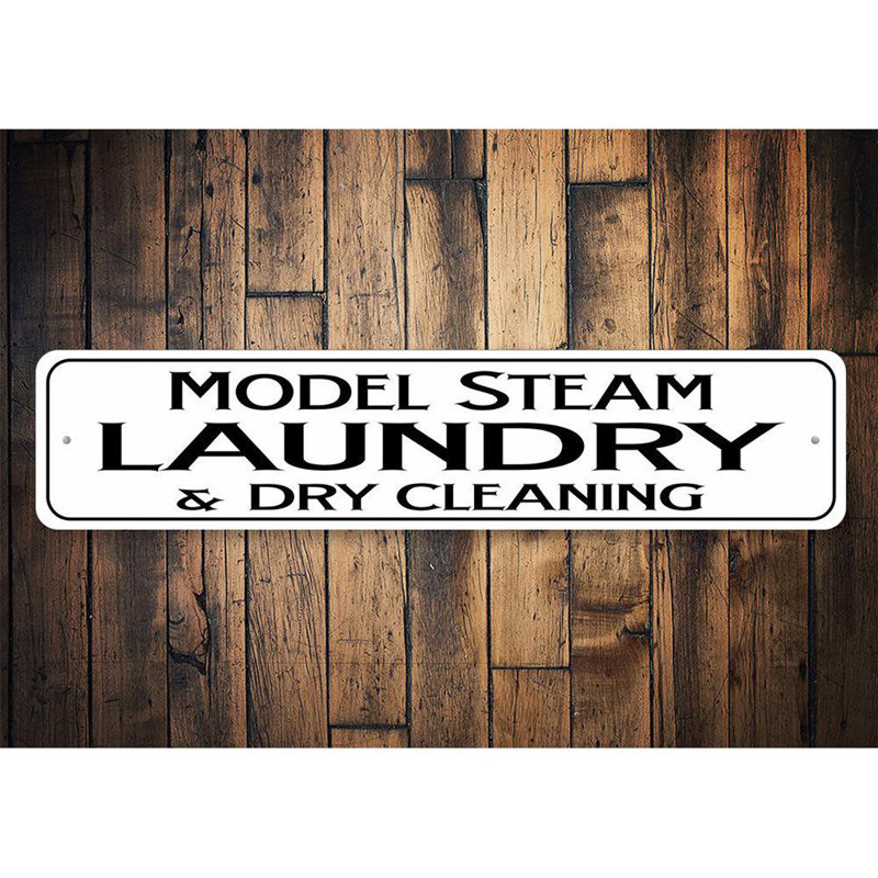 Enseigne en aluminium modèle Steam Laundry, H 4 po x l 18 po x P 0,04 po