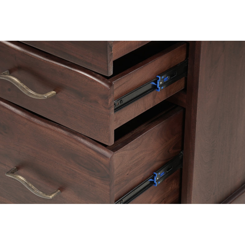 Classeur vertical Chaliyah à 3 tiroirs en bois d'acacia massif, 76 cm (30 po), brun foncé, Bois médium