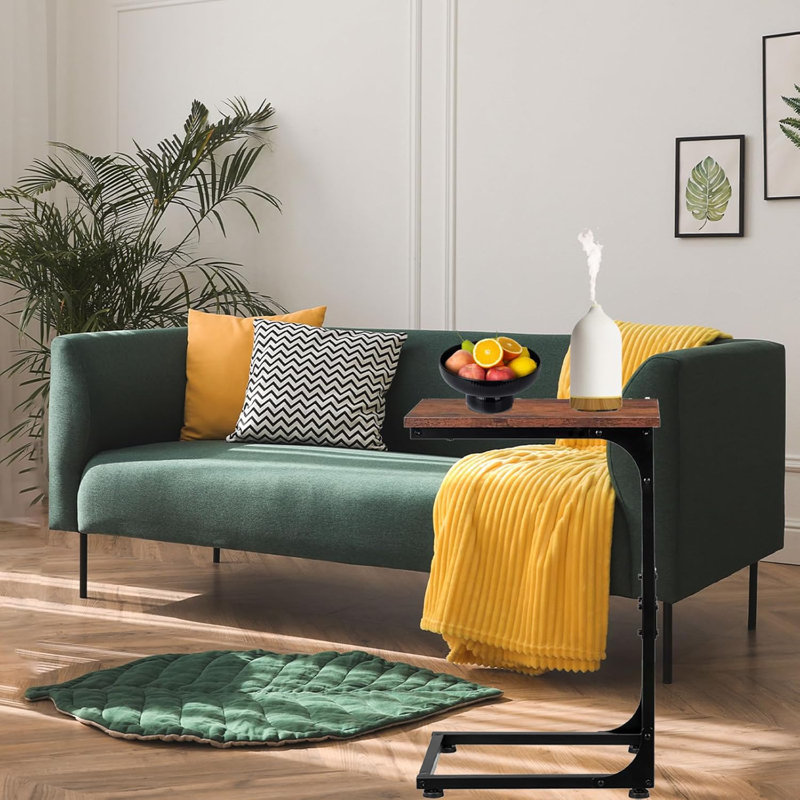 C Shaped End Table For Couch Small Side Tables For Bedroom With Storage Bag Sofa Table For Small Spaces Morden TV Tray Table With Metal Frame For Living Room Suitable As Bedside Coffee Laptop Table