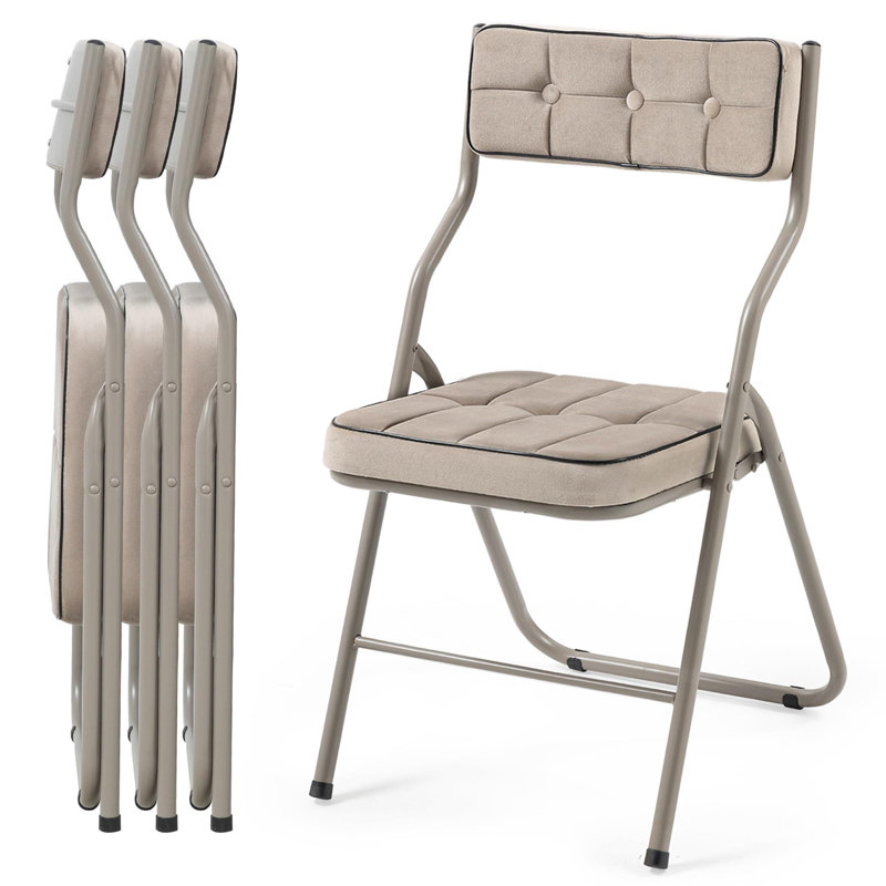 Ensemble de 4 chaises pliantes rembourrées - Chaises de salle à manger rembourrées portables pour les invités, Kaki