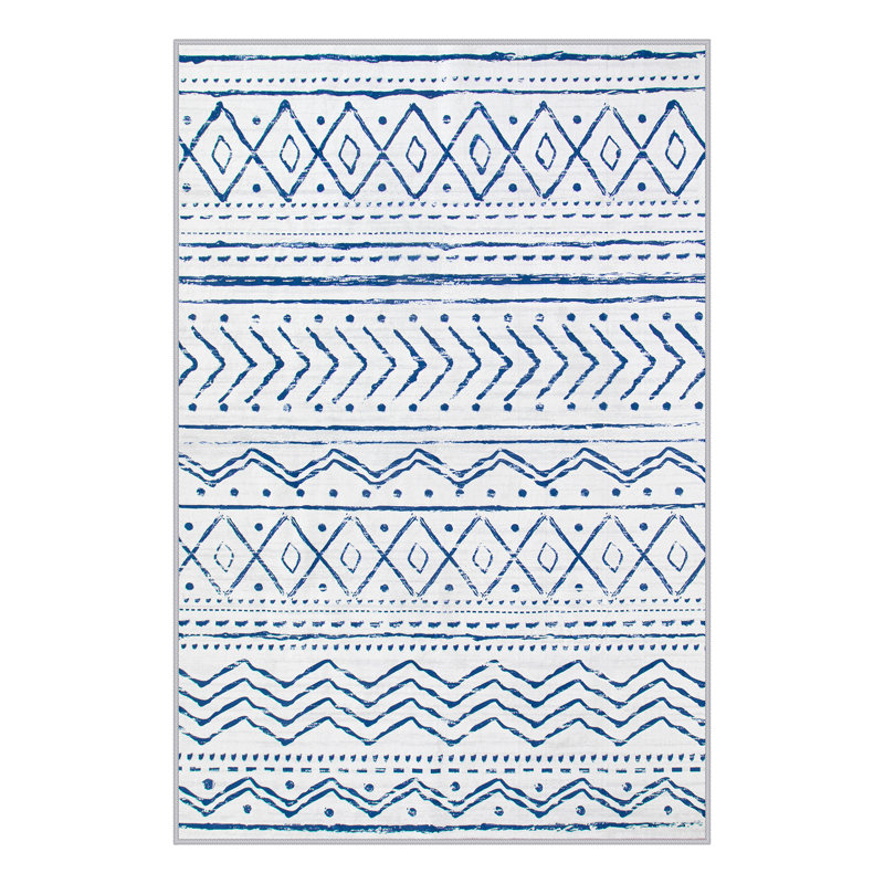 Tapis marocain à rayures Tribal, Rectangle 6 pi x 9 pi, Bleu / Rose