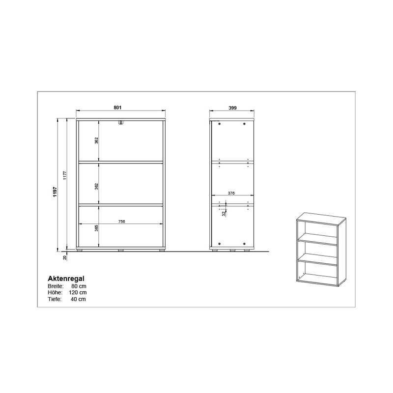 Miabella 119.7cm H x 80cm W Standard Bookcase, Graphite/Oak