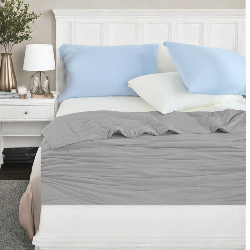 Cooling Gray Bedding Set, Lightweight Nylon Comforter For Year-round Use