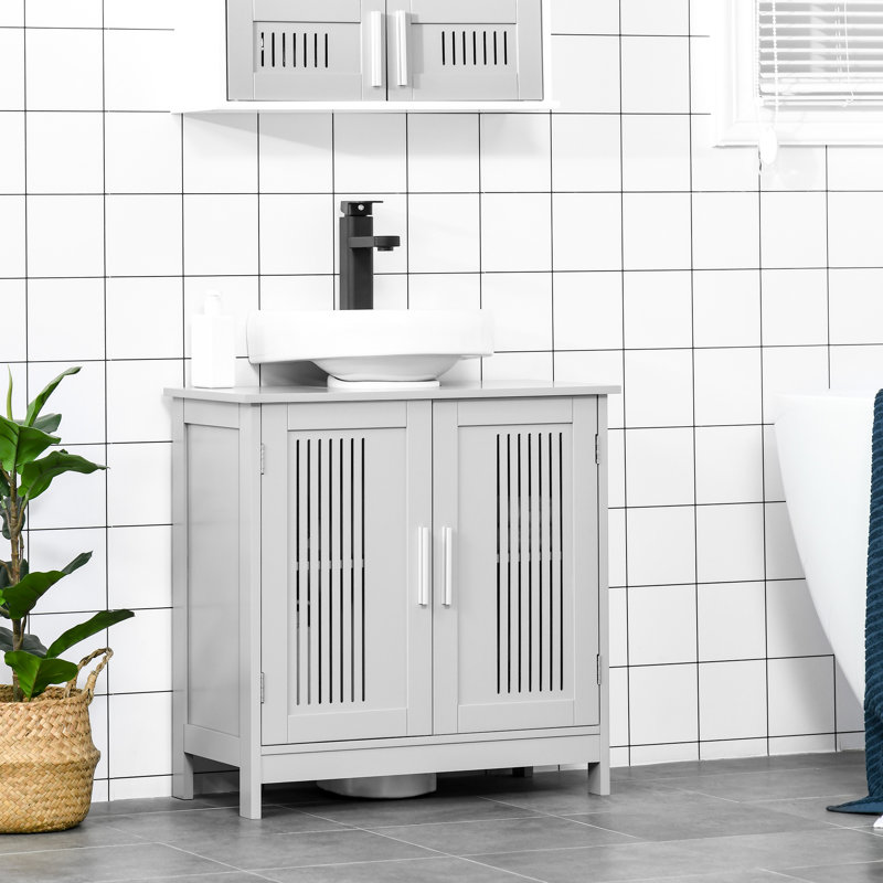 Armoire de rangement sous l'évier gris avec portes - 2 tablettes réglables pour un look de salle de bain