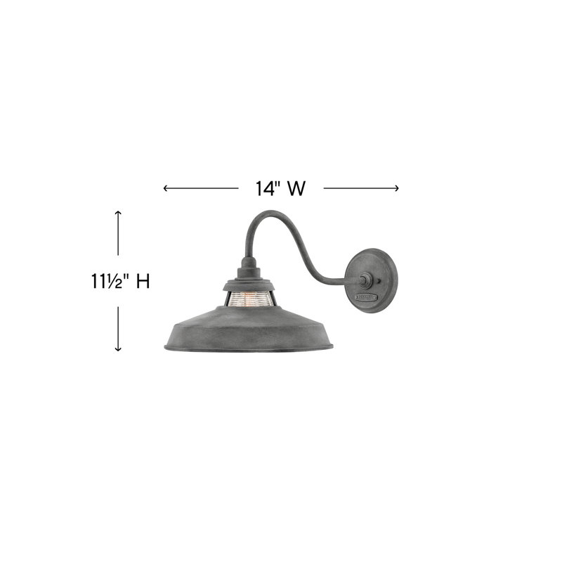 Troyer 1-Light Outdoor Wall Lantern, Aged Zinc, 11.5" H x 14" W x 24" D