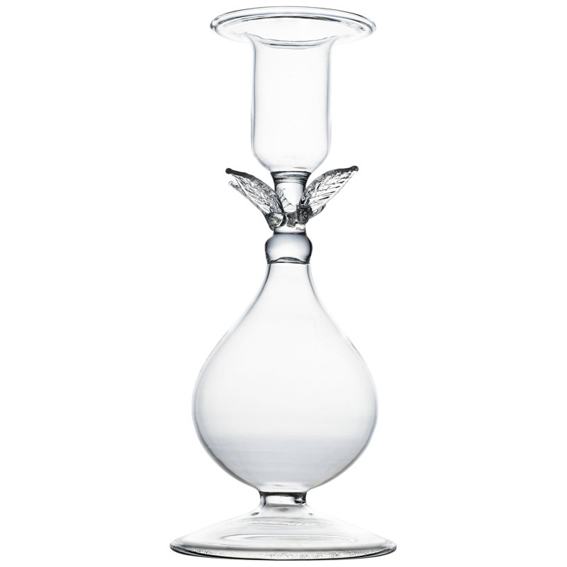 Bougeoir transparent La BoHeme, avec feuilles roses, Clair