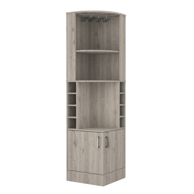 Stylish 2-Shelf Bar Cabinet In Gray For Liquor Storage Drink Organized Beverage Display