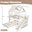 Lit superposé simple au-dessus d'une chambre double avec glissade, échelle, tablettes de rangement et garde-robe, lit superposé pour enfants en bois massif-134482846