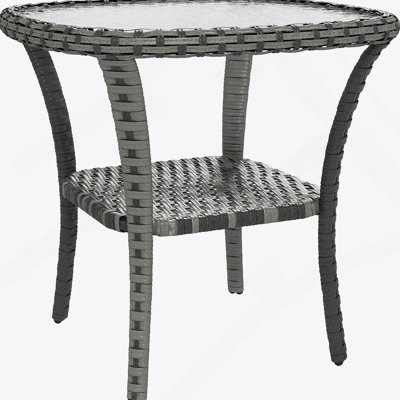 Table basse en rotin avec tablette de rangement, table d'appoint en osier avec plateau en verre Outsunny