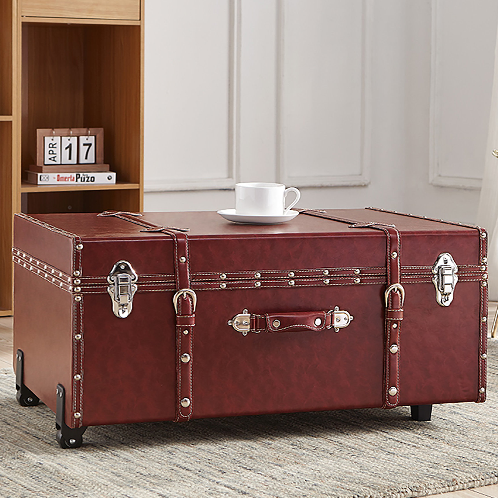 Rhino Luxury Faux Leather End Table Trunk with Feet