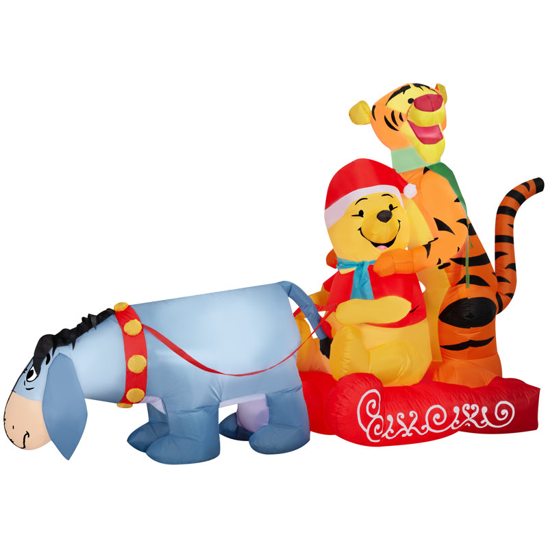 Christmas Inflatable Winnie the Pooh in Sledding Scene with Pooh, Eeyore and Tigger