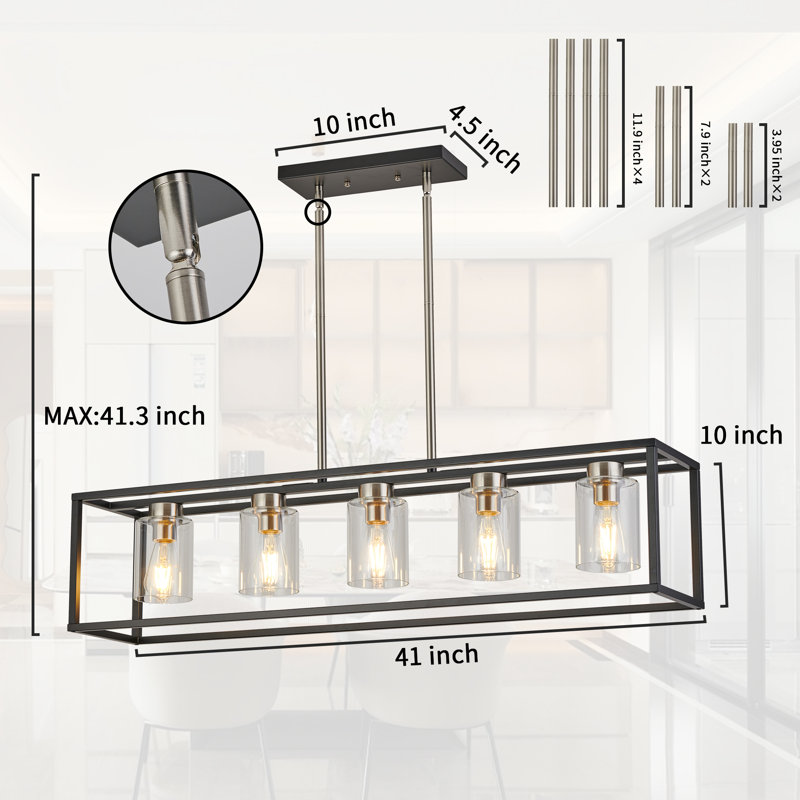 Luminaire suspendu carré / rectangulaire à 5 lumières Allyn, Nickel brossé / noir, 5