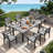 FHVIT Aluminum Outdoor Patio Dining Table for 4-6 Person, All-Weather Rectangular Outdoor Table with Umbrella Hole for Garden Backyard Poolside-130019293