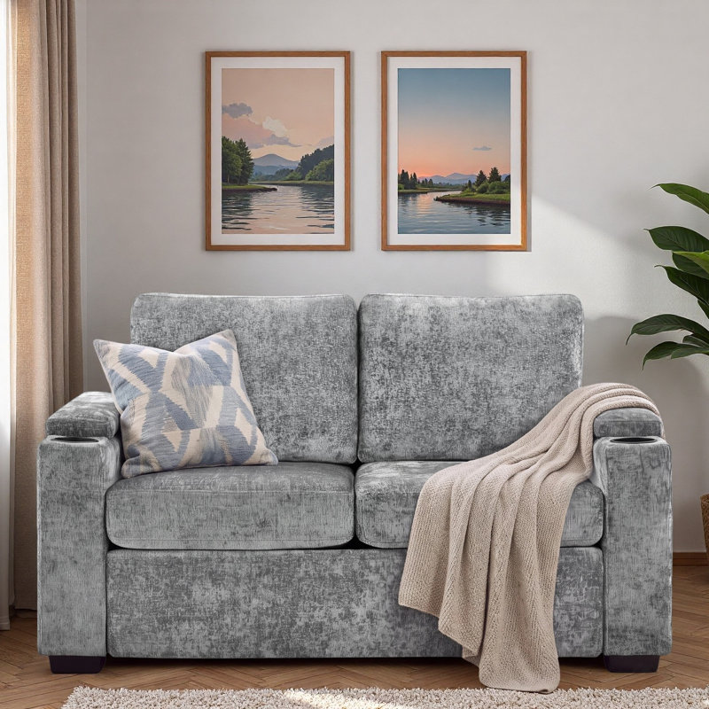 Canapé-lit gigogne avec porte-gobelets et espace de rangement dans l'accoudoir, Gris chenille