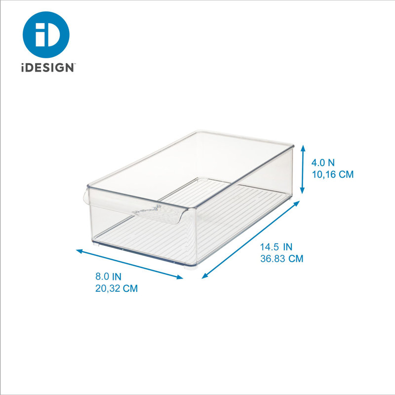 iDesign Plastic Wide Fridge Bin Tray with Front Handle - Clear