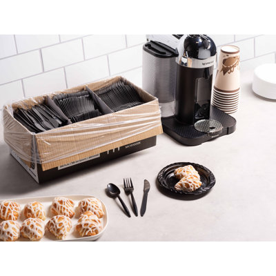 1000 Count Disposable Black Cutlery Set, 334 Plastic Forks, 333 Plastic Spoons, 333 Plastic Knives, Medium Weight BPA Free 