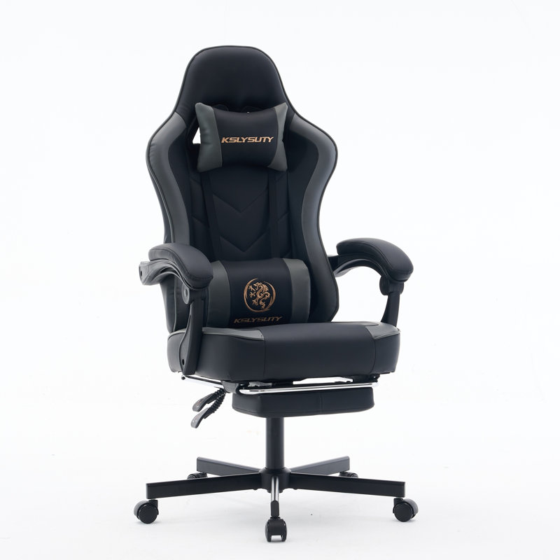 Fauteuil de jeu de course et de course réglable, inclinable et ergonomique en similicuir, Noir/gris