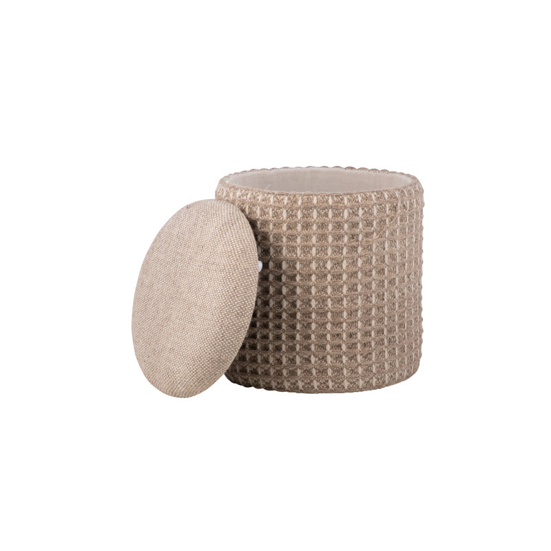 Elegant Tan 16" Round Storage Ottoman with Hidden Compartment, Tan Cotton