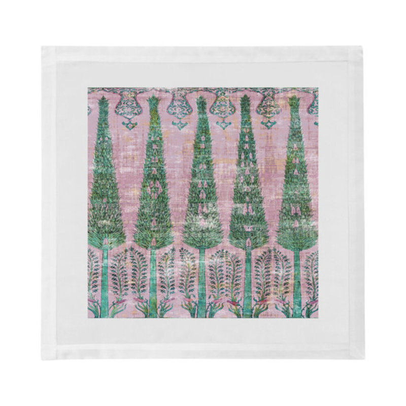 Topkapi Garden Cotton Sateen Dinner Napkins, Green Pink