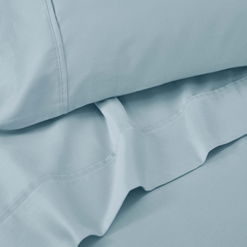 Ensemble de draps en mélange de coton 1500 fils Superior, Bleu clair, Ensemble de draps pour taille de lit simple avec u