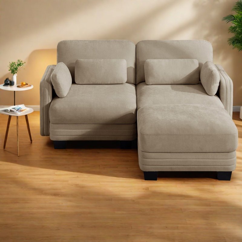 Canapé modulaire à compression, causeuse en chenille brun clair, repose-pieds ajustable