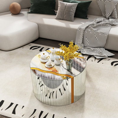 Table basse compacte avec miroir en marbre blanc
