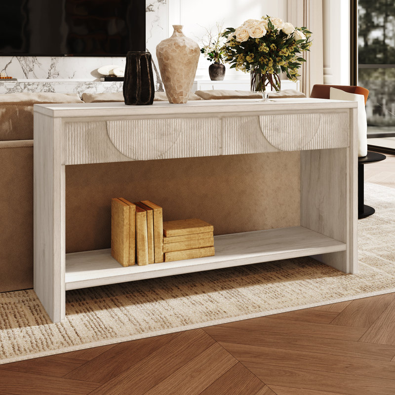35.4"Wood Console Table With 2 Storage Drawers, And Open Storage Shelf For Entryway, White