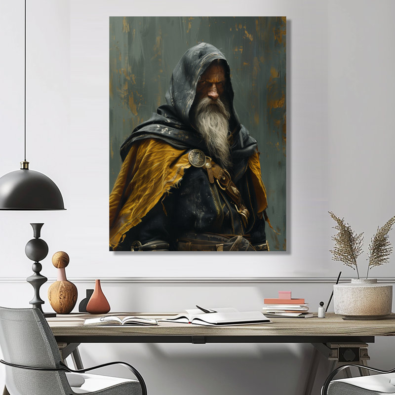 Décoration murale magicien viking jaune et gris, H 12 po x l 20 po, Toile tendue