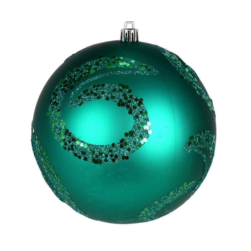 Ornement boule mat à paillettes, Bleu sarcelle, 6