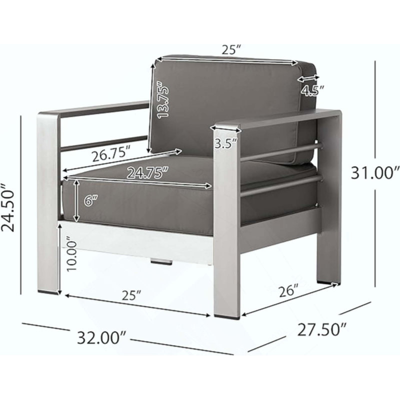 Luxueux fauteuil club d'extérieur avec structure en aluminium résistant aux intempéries et coussin moelleux pour un confort et une durabilité ultimes