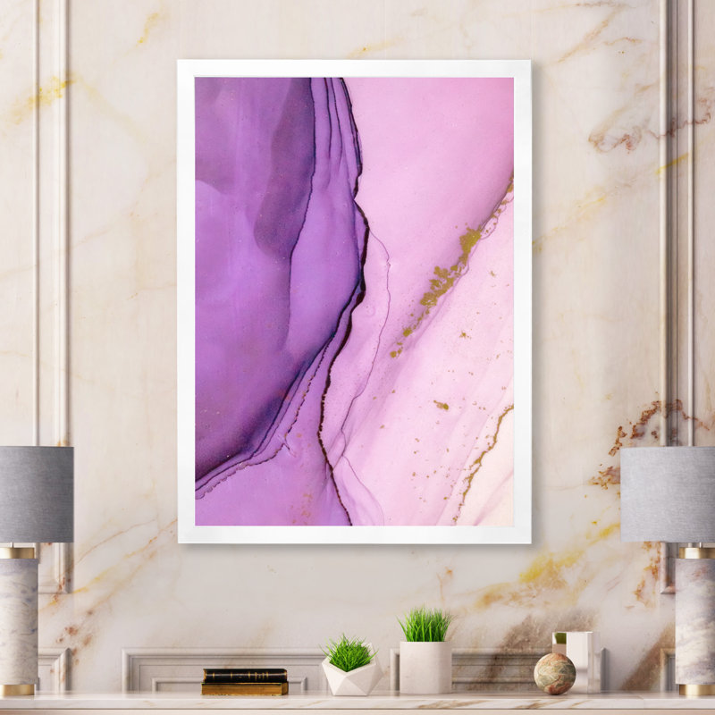 Art mural sur toile de luxe luxueux marbré mauve II, Toile avec cadre blanc, H 44 po x l 34 po x P 1,5 po