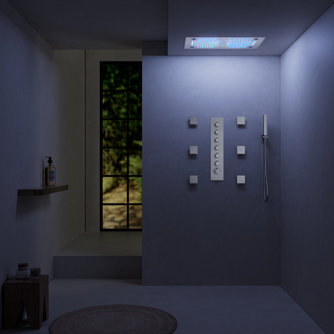 6-Function Thermostatic LED Shower System, High-Pressure Rain Shower Head with Hand Shower Spray,Body Jet EVERSTEIN 