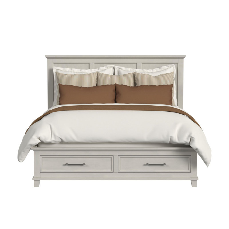 Grand lit de rangement gris Sneed, King, Blanc