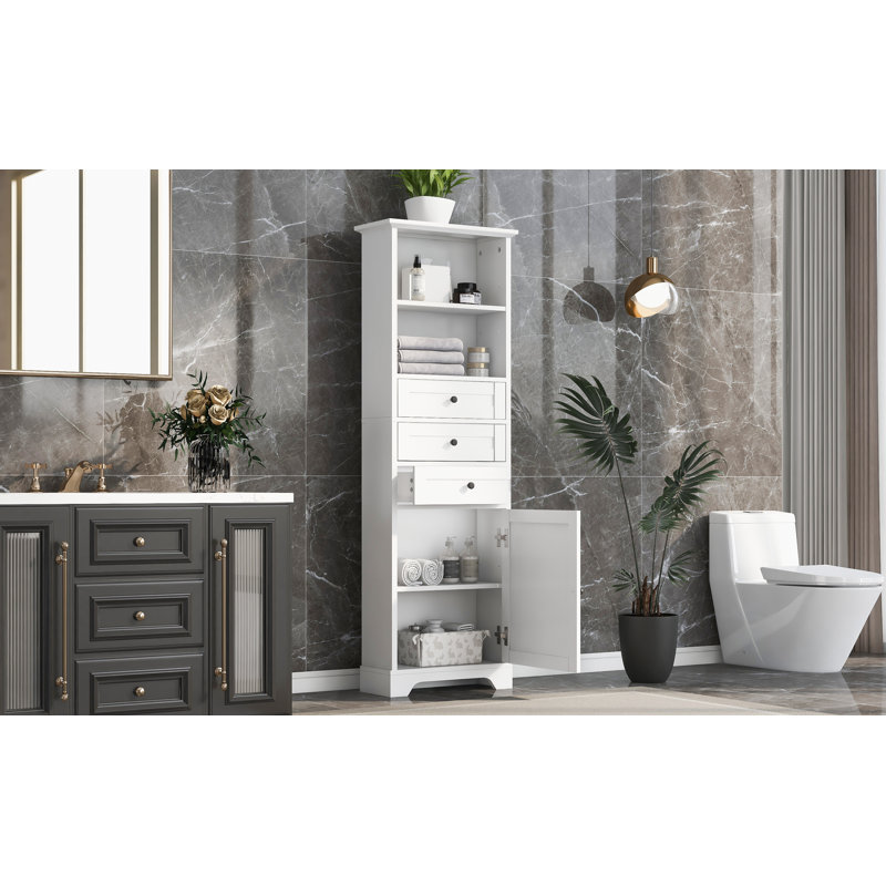Durnell 67'' Traditional Bathroom Cabinet With Adjustable Shelves And Waterproof MDF, White