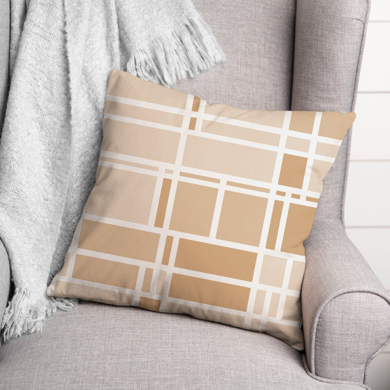 Geometric Outdoor Reversible Throw Pillow, Tan