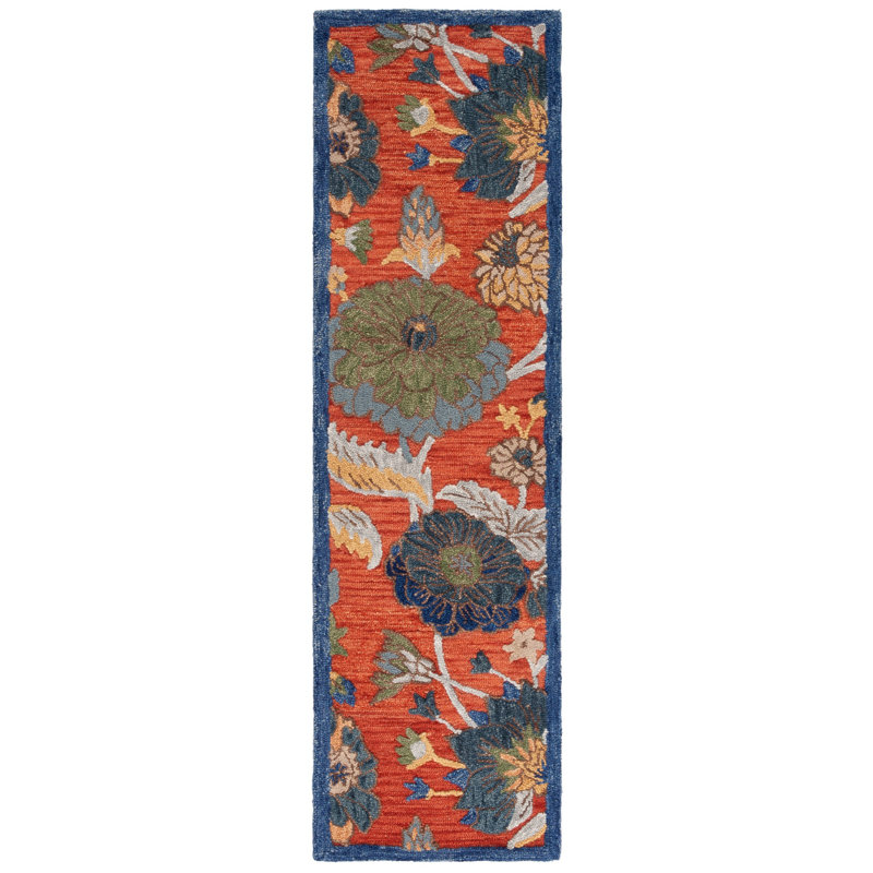 Tapis floral en laine Daundra, Tapis de couloir 2 pi 3 po x 8 pi