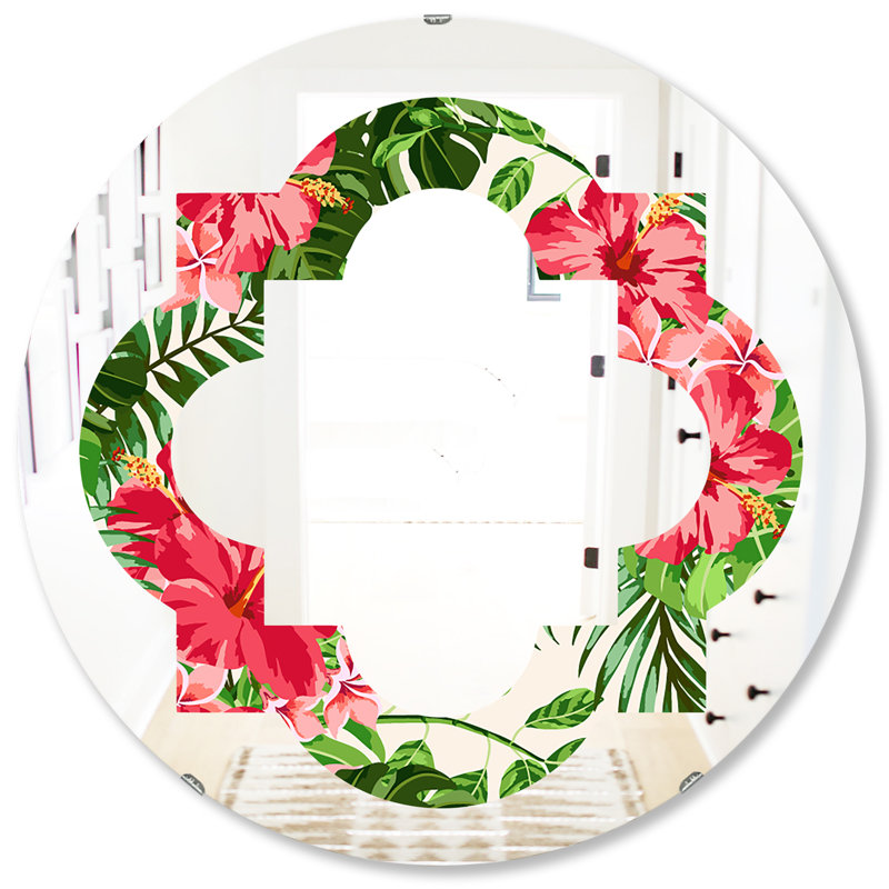 Miroir mural Leaves, H 31,5 po x l 31,5 po, Feuilles de quadrilobe et fleurs I