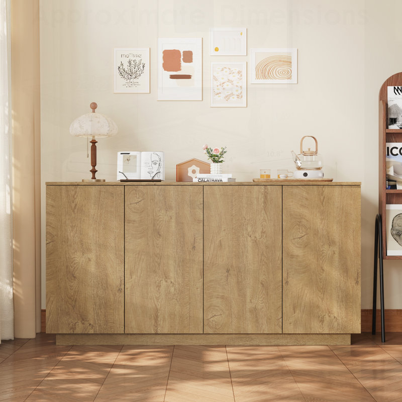 Buffet en bois avec rangement réglable à 4 portes avec tablettes réglables pour la salle à manger et le salon, largeur 59,1 pouces
