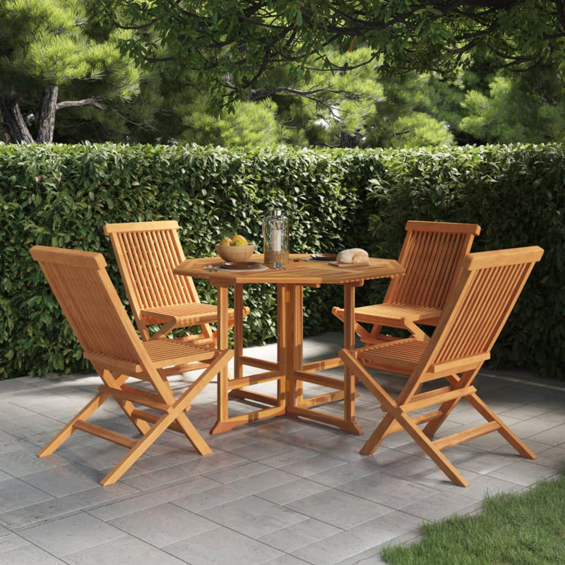 Feodosie 5 Piece Folding Patio Dining Set Solid Wood Teak