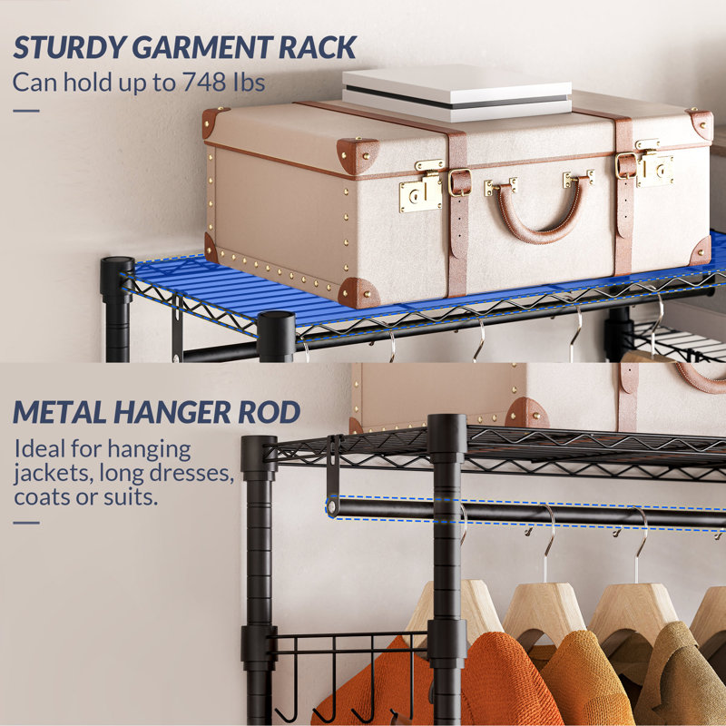 Black Adjustable Free-Standing Closet with Shelves and Drawers