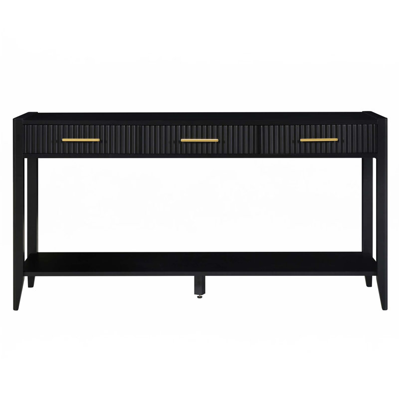 60" Painted Console Table With 3 Drawers, Black/Black